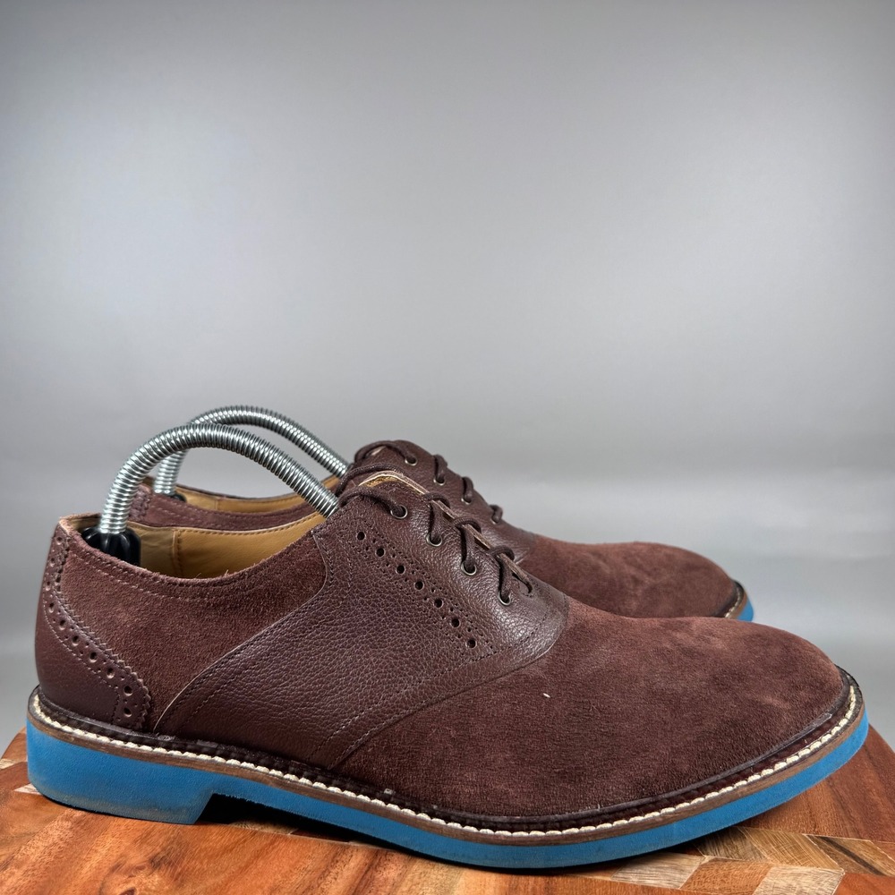 Cole Haan Mens 9.5 M Brown Suede Leather Saddle Oxford Shoes Blue Sole C12259